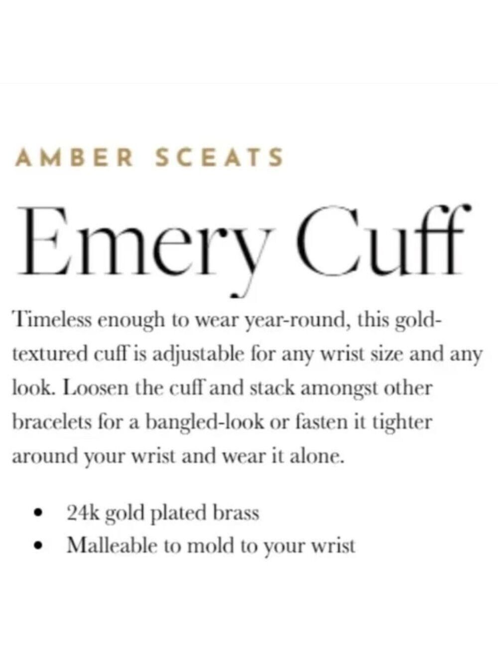 AMBER SCEATS 24k Gold Plated Emery Cuff Bracelet Geometric Glam Statement - Picture 4 of 7